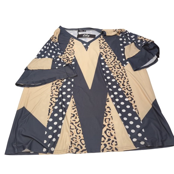 NWT Lily by Firmiana Beige Cheetah Polka Dot Polyester Blend Blouse Womens 3XL - Picture 1 of 4